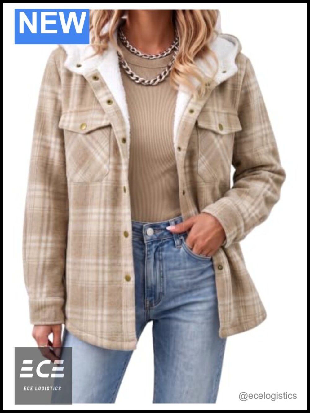 Sherpa Lined Hooded Plaid Shacket Button Front Fleece Jacket